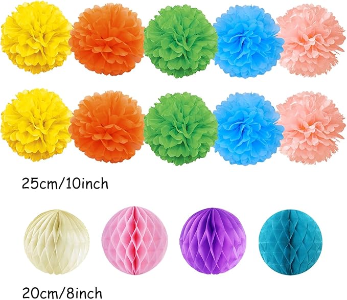 Hanging Paper Fans Tissue Paper Pom Poms Flower and Honeycomb Balls - Image 3