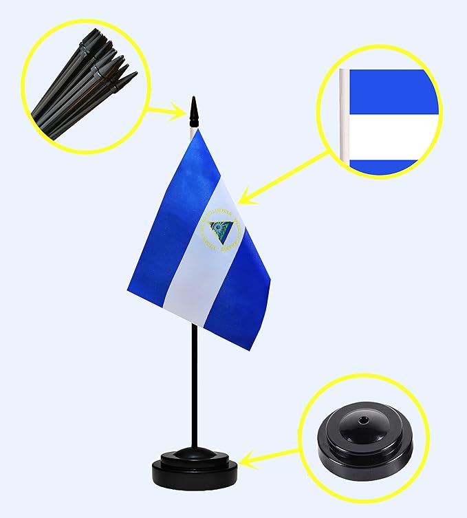 Nicaragua Nicaraguan Deluxe Desk Flag Set Small Mini Miniature Nicaragua - Image 2