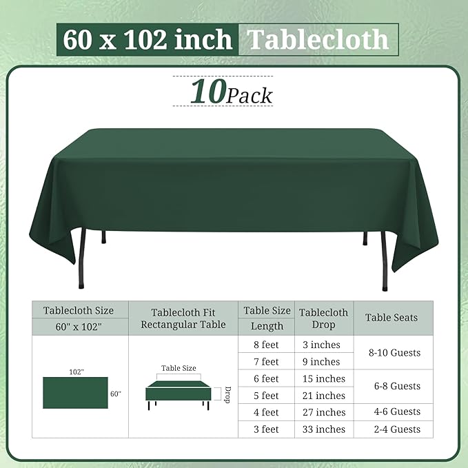 10 Pack Hunter Green Tablecloths - Image 2