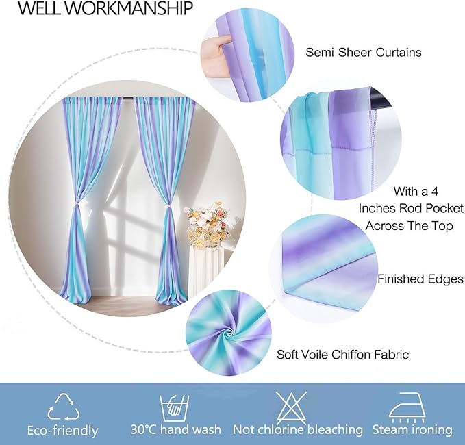 DUOBAO Sheer Curtains for Girls Bedroom, Light Filtering Purple Rod Pocket - Image 4