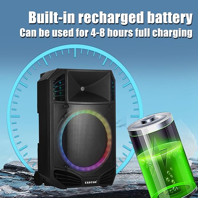 EXOTON S-1501 15 Inch Portable Rechargeable PA Speaker - 1600W - Image 4