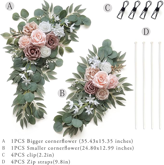 Artificial Dusty Rose Flowers Swag Set of 2 - Image 2