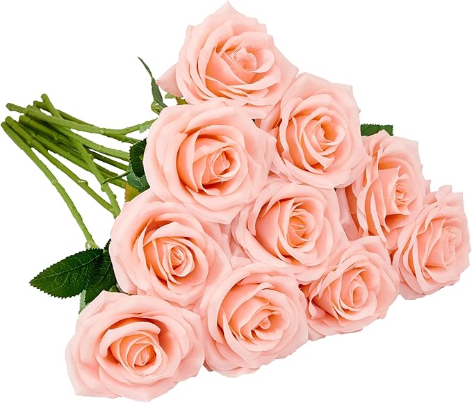 Artificial Rose 10pcs Open Flower Bouquet Faux Rose Stems by IUKnot