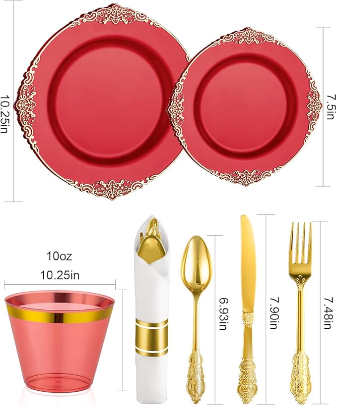 Goodluck 350 Piece Red Dinnerware Set - Image 3