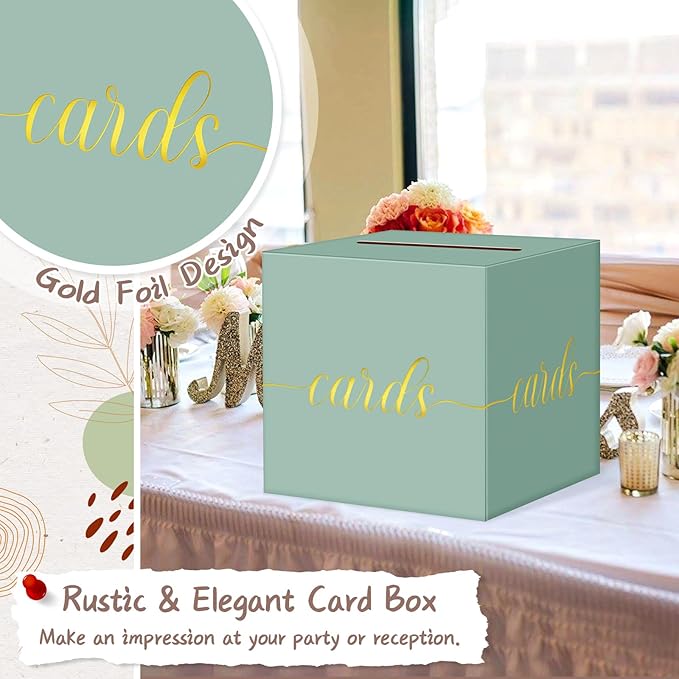 QIKSION Sage Green Wedding Card Box, Wedding Reception, Baby Shower, Graduation - Image 3