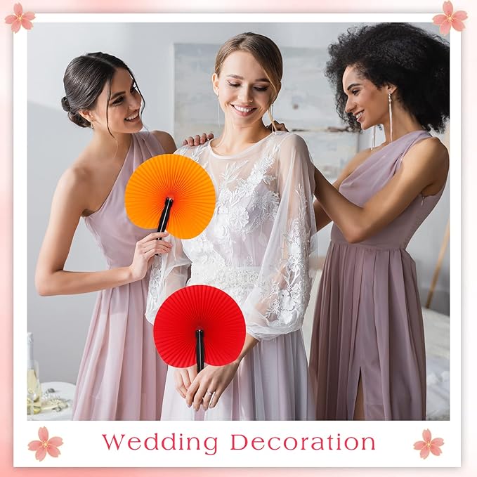 Handepo 200 Pieces Wedding Fans Folding Paper Fans Paper Fans Round Shaped - Image 2