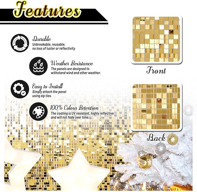 Kate Square Light Gold Sequin Wall Panels Shimmer Wall Birthday Party Backdrop - Image 6