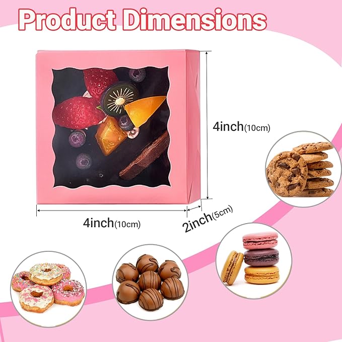100-Pack 4x4x2 Pink Bakery Boxes - Image 9