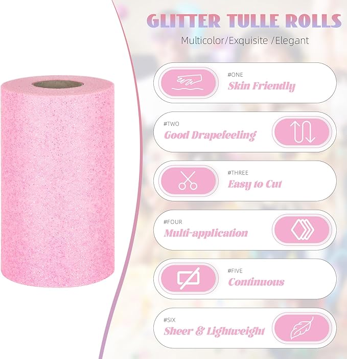 Glitter Tulle Rolls 6” by 50 Yards Sparkle Tulles Fabric Ribbon Sequin Tulle - Image 4