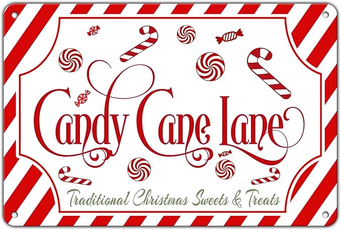 Christmas Candy Cane Lane Metal Tin Sign Traditional Christmas Sweets and by GJXFTPTTBD