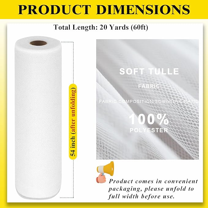 54" by 20 Yards White Tulle Fabric Rolls - Image 3