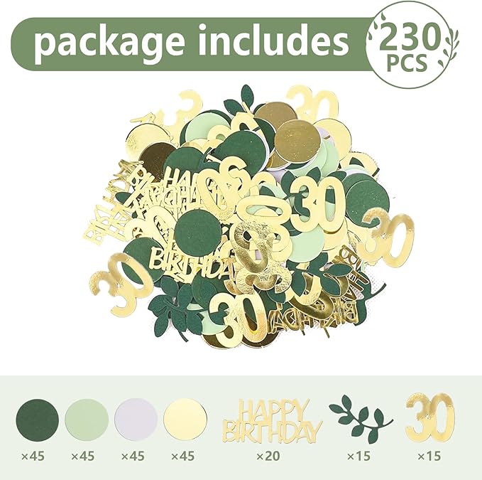 Sage Green 30th Happy Birthday Confetti, Table Decorations Green Gold Foil - Image 2
