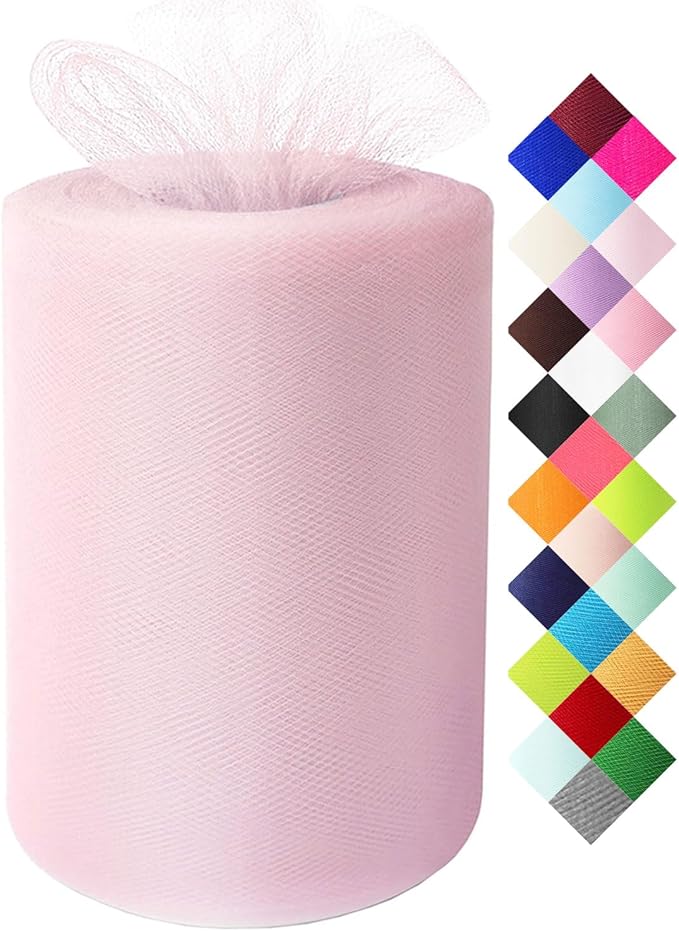 Light Pink Tulle Fabric Roll 6 Inch X 300 FT Matte Tulle Ribbon Netting Mesh by MIGLORIA