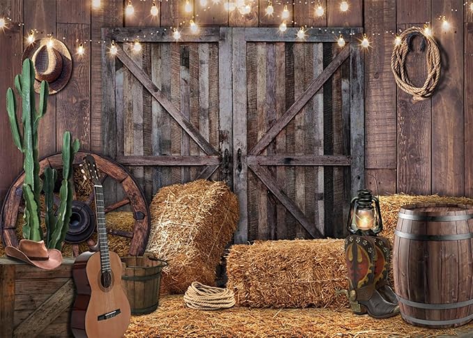 SJOLOON Western Backdrop Rustic Vintage Barn Backdrop Western Themed Party by SJOLOON