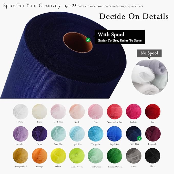Navy Blue Tulle Fabric Rolls 54 Inch by 40 Yards Tulle Bolt Spool - Image 3