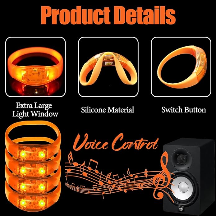 100 Pcs LED Bracelets Sound Activated - Image 3