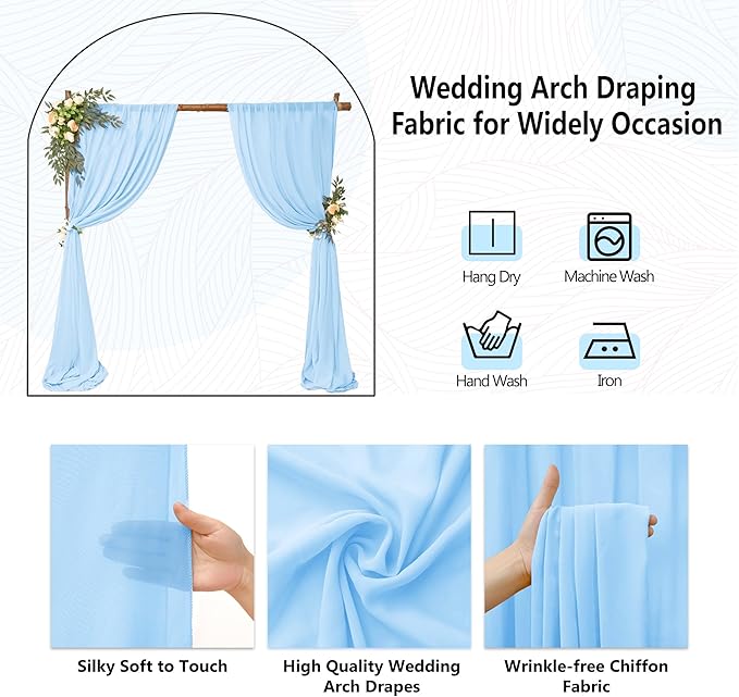 6 Panels Wedding Arch Drapery Baby Blue 28"x20Ft Wedding Arch Draping Fabric - Image 4