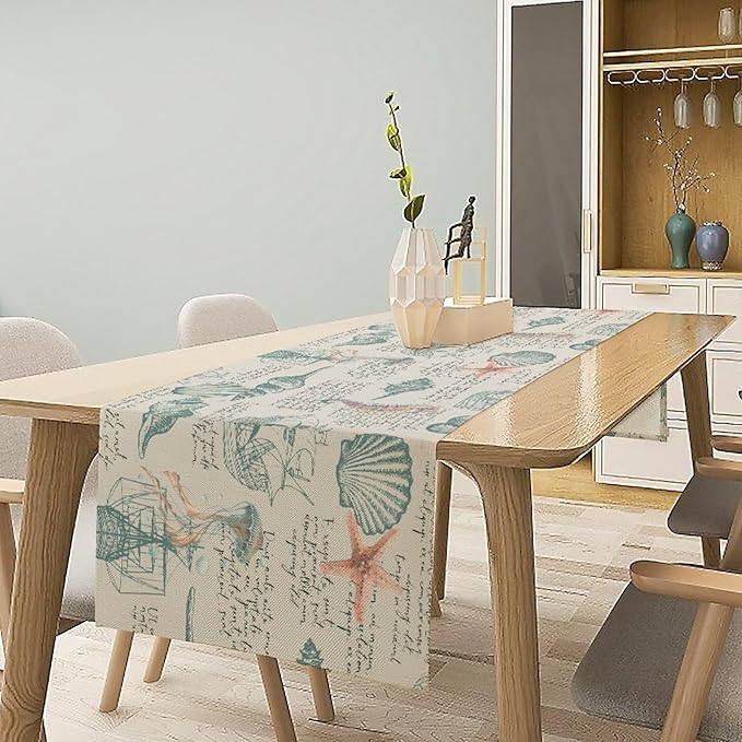 Starfish Table Runner, Seashells Beach Coastal Nautical Sailboat Jellyfish - Image 6