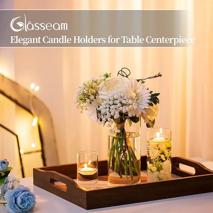 Glasseam Cylinder Vases Set of 12, Hurricane Candle Holder Clear Different Sizes - Image 7