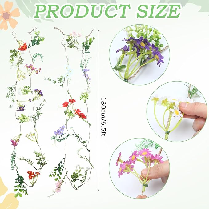 Yunlly 4 Pcs Artificial Flowers Hanging Decoration 6ft Faux Wildflower Vines - Image 2