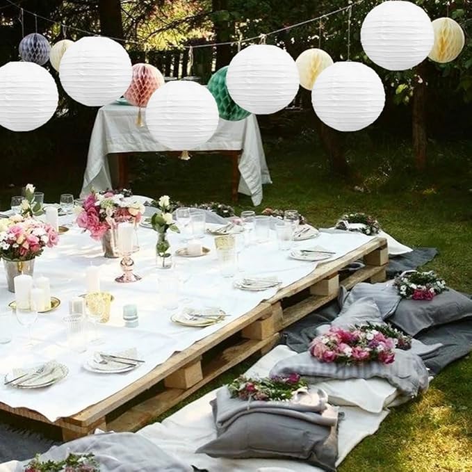 BEISHIDA 10-Inch White Paper Lanterns Decorative Chinese/Japanese Hanging Round - Image 4
