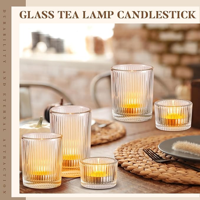 Mumufy 48 Pcs Assorted Votive Candle Holders Ribbed Glass Tealight Candle - Image 4