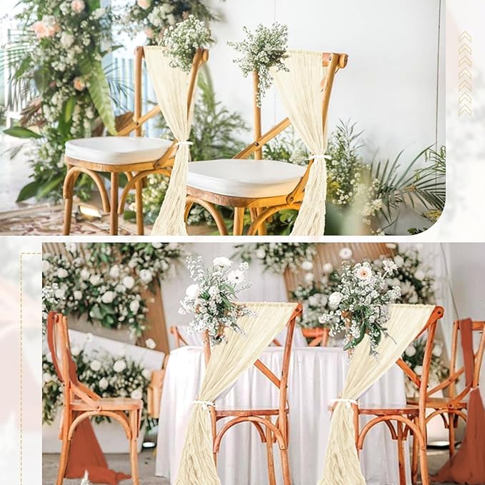 50 PCS Cheesecloth Chair Sashes Bows Wedding Aisle Decorations Chair Ribbon - Image 7