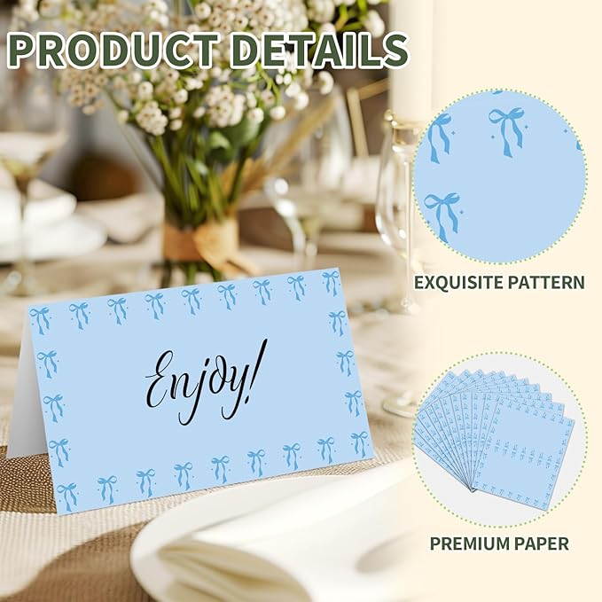 25 Bow Place Cards for Table Seating, Tent Cards for Birthday Bridal Shower - Image 3