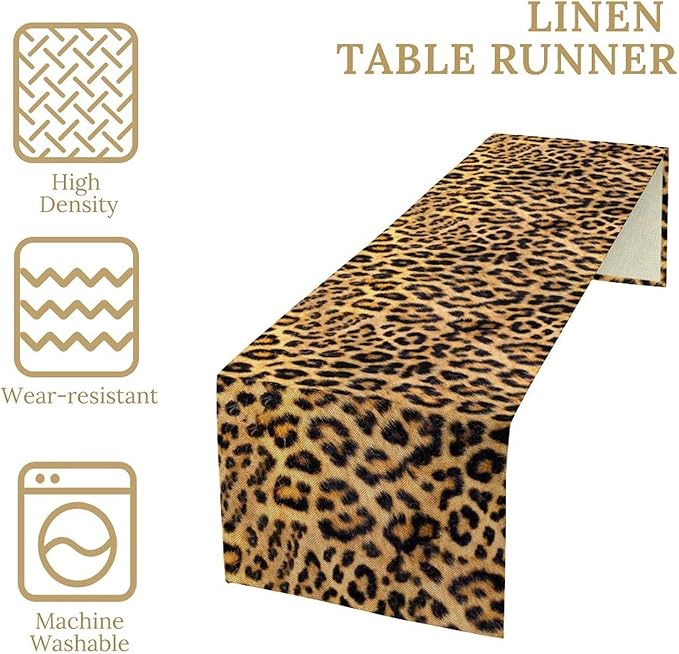 Leopard Print Dinning Table Runner, Cotton Linen Rustic Cottage Country Farm - Image 5