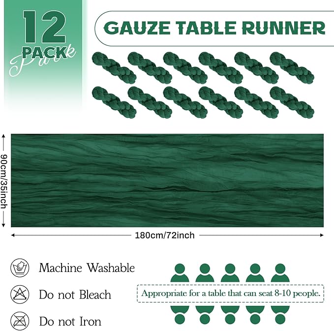 Aktor 12 Pack Emerald Green Table Runner Boho Cheesecloth Table Runner Semi - Image 4