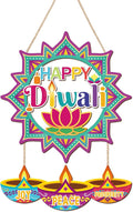 CHDITB Happy Diwali Front Door Sign Wreath, Wooden Lotus Rangoli Diyas Indian by CHDITB