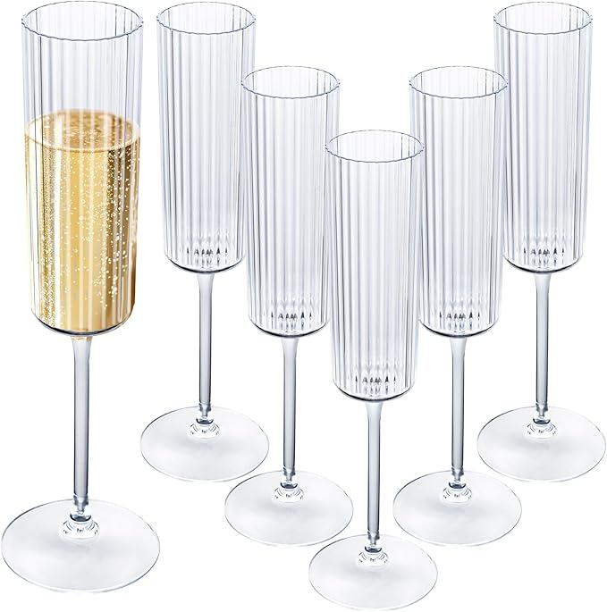 Ciaell 24 Pack Plastic Champagne Flutes - 6oz Ribbed Disposable Champagne by Ciaell