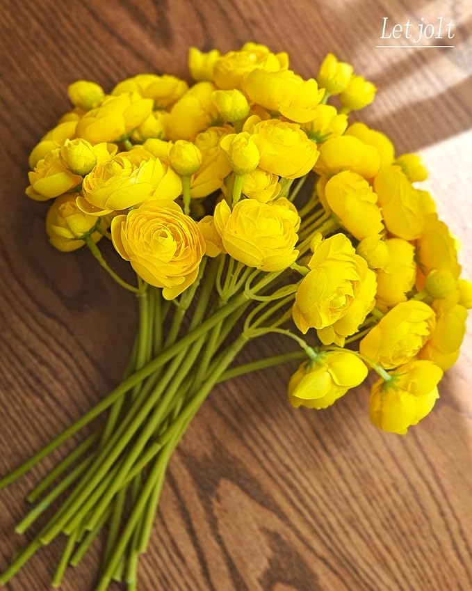 Letjolt Ranunculus Artificial Flower Yellow Silk Flowers Faux DIY Bouquet - Image 8