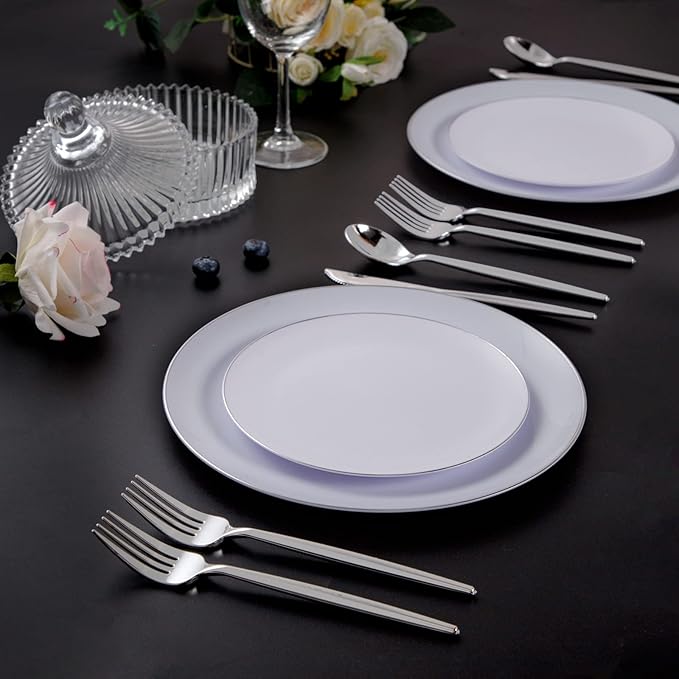 SUT 150Pcs Silver Plastic Silverware, Heavy Duty Disposable Silverware - Image 5