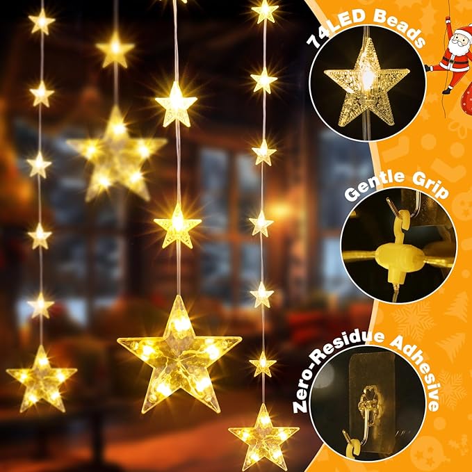 46 Stars Christmas Window Lights, IP65 Waterproof 74 LEDs Twinkle Star Curtain - Image 6
