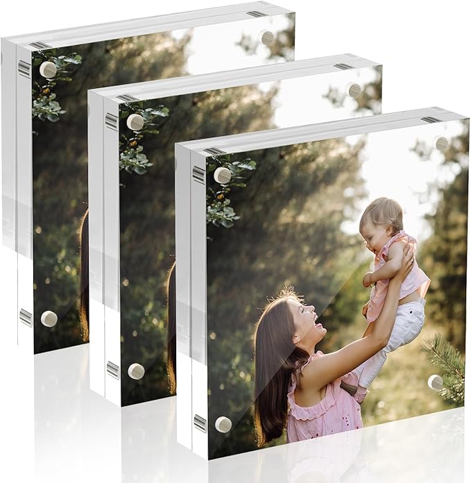 4x4 Acrylic Picture Frames, 20mm Thick Clear Frameless Magnetic Photo Frames by Unknown