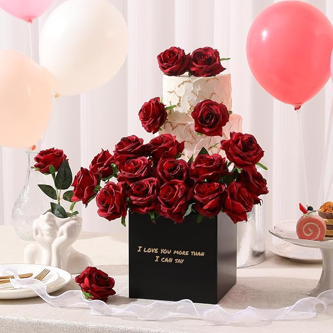 Tifuly 12pcs Red Roses Artificial Flowers, Realistic Long Stem Fake Silk Roses - Image 5
