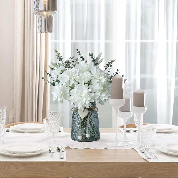 Fake Flowers in Vase, 8 Dahlias, Silk Artificial Flowers in Vase, Centerpiece - Image 6