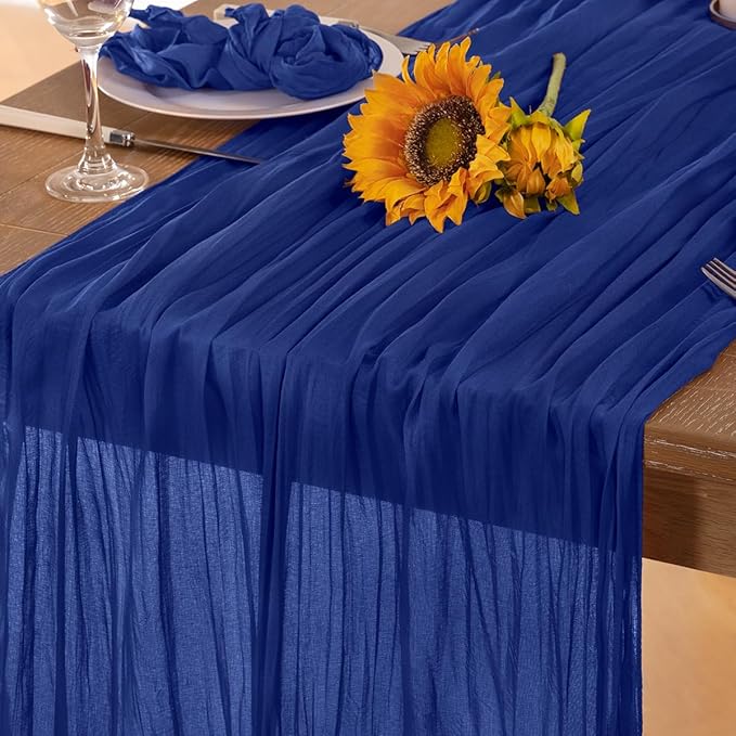 Royal Blue Cheesecloth Table Runner Blue 4 Pack Fall Table Runnerss Boho Gauze by DeZerlor