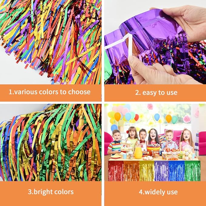 BEISHIDA 2 Pack Silver Table Skirts Party Decorations Metallic Tinsel Foil - Image 3