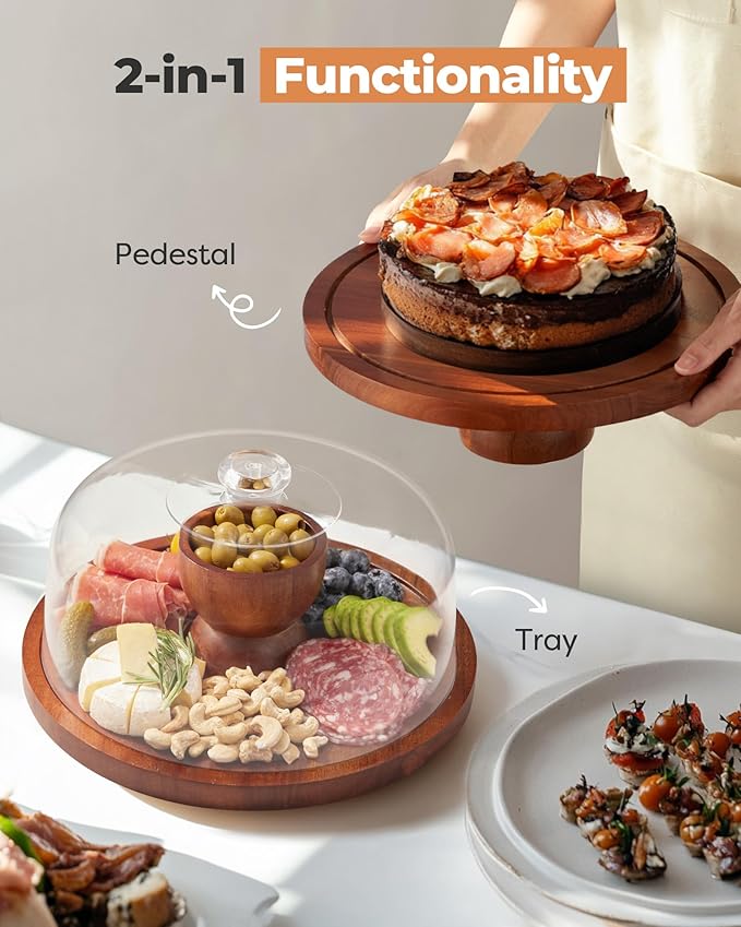 Kootek Wood Cake Stand with Lid, 2-in-1 Wooden Cake Plate & Covered Charcuterie - Image 6