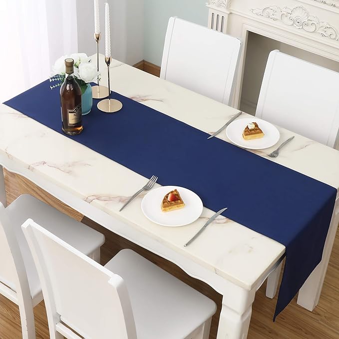 DUALIFE Navy Table Runner 14x72 inch Solid Color Thick Polyester Decorative by DUALIFE