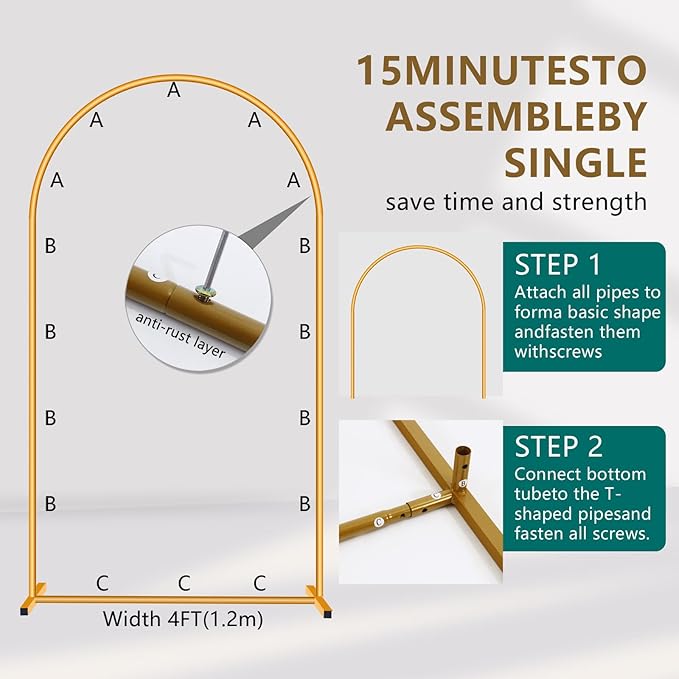Metal Arch Backdrop Stand Set- Heavy Duty Rust-Proof Wedding Decoration Frame - Image 3