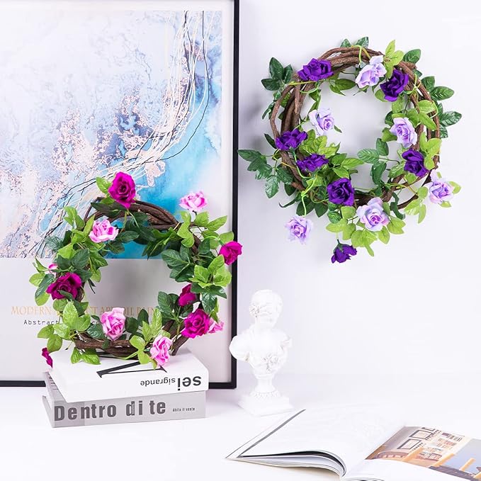 Kisflower 3Pack Artificial Rose Flower Garland, 23.7FT Fake Vines Silk Flowers - Image 5