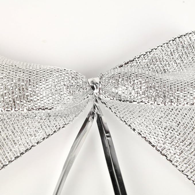 50pcs 3-1/2" Silver Twist Ties Metallic Silver Bows - Image 4