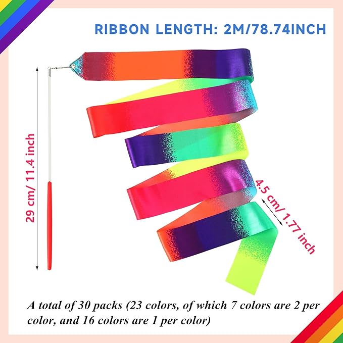 Yilloog Ribbon Dancing Wands Party Favors, 78.7 Inch Gymnastics Ribbon - Image 3