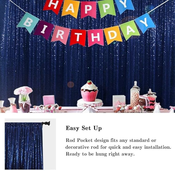 Eternal Beauty Navy Blue Sequin Backdrop, 20x10 Ft Glitter Background Curtains - Image 8