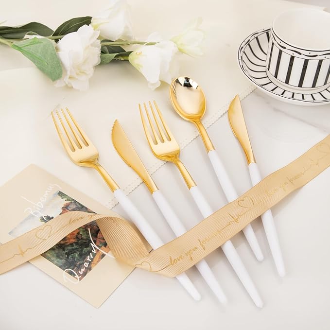 I00000 60 Pcs Gold Plastic Silverware - Image 6