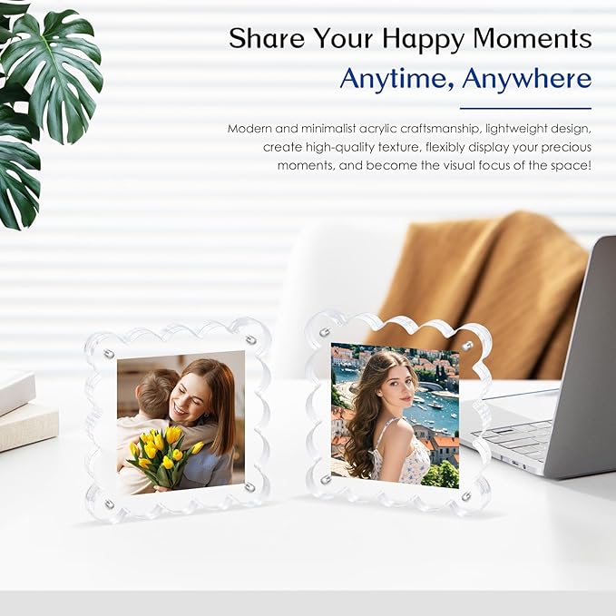 Acrylic Magnetic Picture Frames 4x4-2Pack Clear Freestanding Photo - Image 6