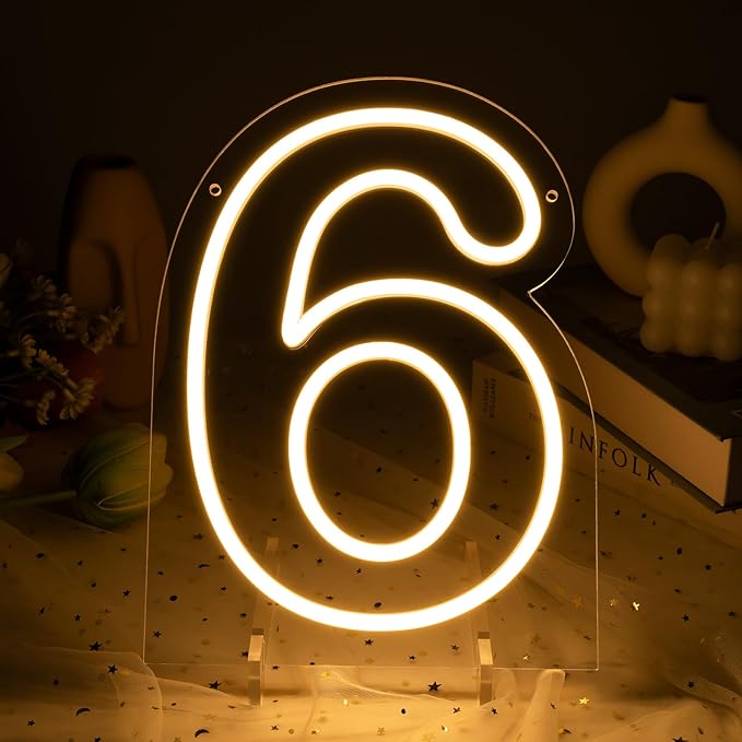 Number 6 LED Neon Sign Backdrop Birthday Party Decoration, 11.3" 11.3" Height by MissAudrey